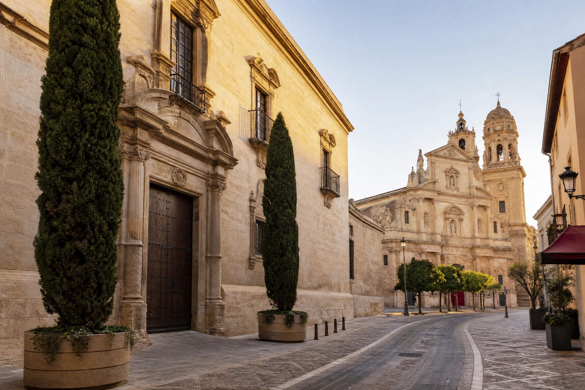 Calle histórica de Murcia al amanecer